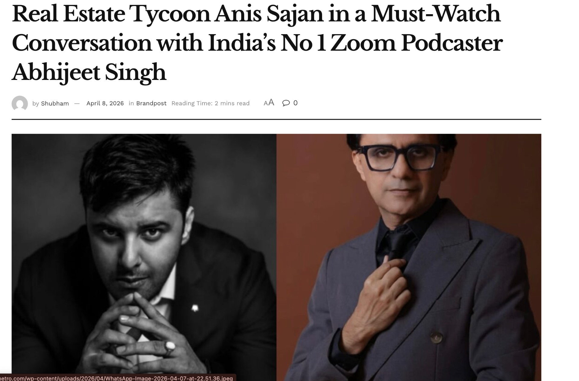 Real Estate Tycoon Anis Sajan in conversation with Abhijeet Singh
